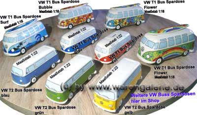 Bulli VW T1 Samba Bus Dekor Bubble mit Surfbrett Spardose legendärer VW T1  Bulli Bus/ Campervan