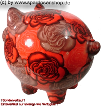 Sparschwein Blumendekor Keramik extra Groß mit Schloss Maße ca.: L= 28 cm ! Sonderverkauf ! 89a