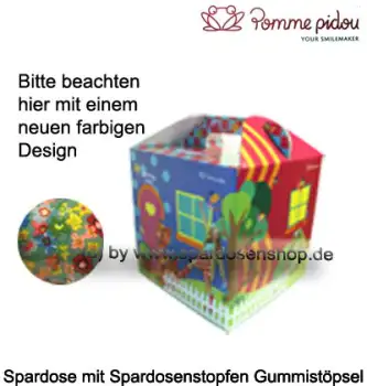 Spardose Spartier Pomme Pidou Hund Bommer grünblau Geschenkkarton