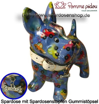 Spardose Spartier Pomme Pidou Hund Bommer blau Keramik B