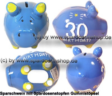 Sparschwein Kleinsparschwein 3D Design 30 Birthday! Keramik Gesamt