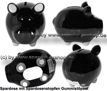 Sparschwein Kleinsparschwein ohne Design Blanko schwarz Keramik Gesamt