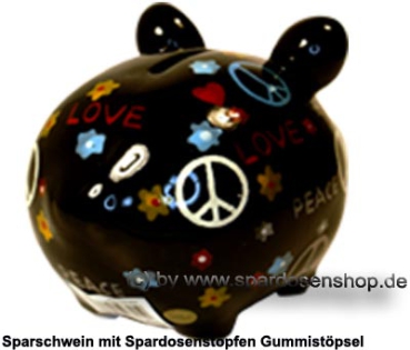 Sparschwein Kleinsparschwein Hippie schwarz Keramik D