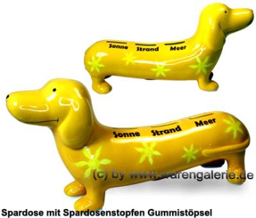Spardose Spartier Spardackel gelb mit Design - Sonne - Strand - Meer - Keramik Gesamt A