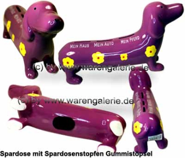 Spardose Spartier Spardackel lila mit Design - Mein Haus - Mein Auto - Mein Pferd - Keramik Gesamt B