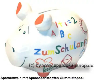 Sparschwein Kleinsparschwein Zum Schulanfang weiß Keramik A