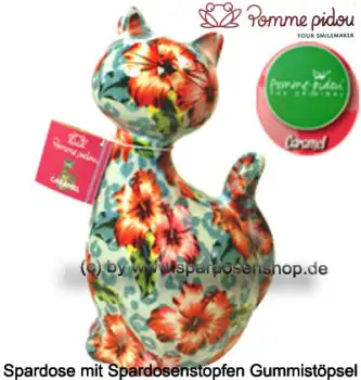 Spardose Spartier Pomme Pidou Katze Caramel blau mit Blumen Keramik A