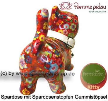 Spardose Spartier Pomme Pidou Katze Kitty rot mit Blumen Keramik D