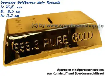 Spardose Goldbarren klein Keramik mit Spardosenschloss A