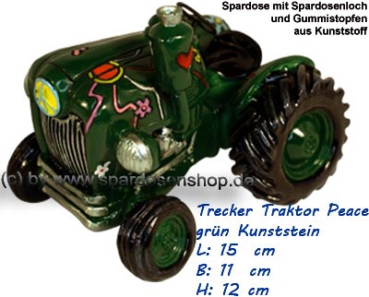 Trecker Traktor Peace Spardose grün Kunststein A