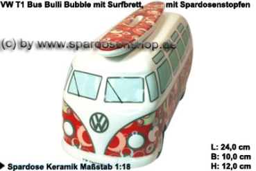 Spardose Auto VW T1 Samba Bus Bulli Bubble mit Surfbrett B