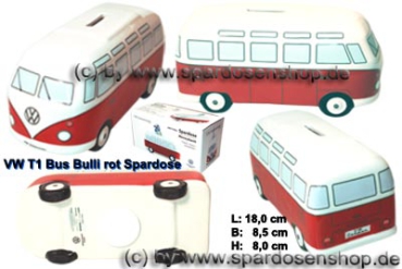 Spardose Auto VW T1 Bus Bulli rot Gesamt