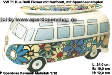 Spardose Auto VW T1 Samba Bus Bulli Flower mit Surfbrett A