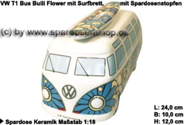 Spardose Auto VW T1 Samba Bus Bulli Flower mit Surfbrett B