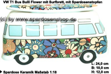 Spardose Auto VW T1 Samba Bus Bulli Flower mit Surfbrett C