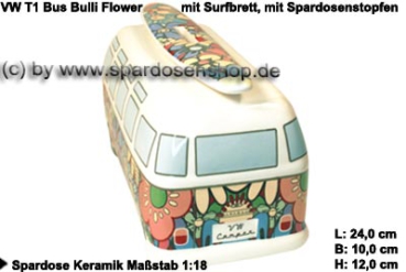 Spardose Auto VW T1 Samba Bus Bulli Flower mit Surfbrett D