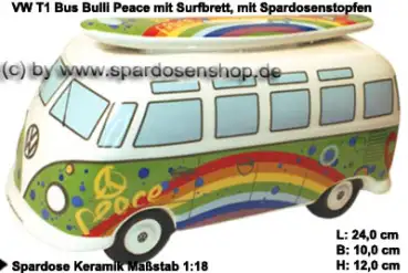 Spardose Auto VW T1 Samba Bus Bulli Peace mit Surfbrett A