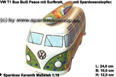 Spardose Auto VW T1 Samba Bus Bulli Peace mit Surfbrett B