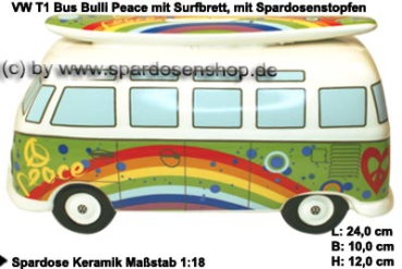 Spardose Auto VW T1 Samba Bus Bulli Peace mit Surfbrett C