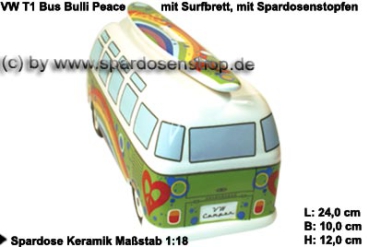 Spardose Auto VW T1 Samba Bus Bulli Peace mit Surfbrett D
