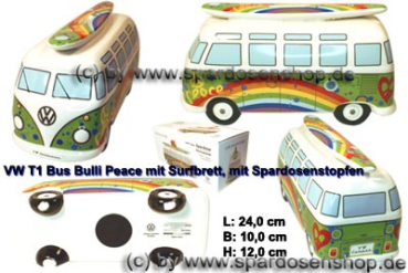 Spardose Auto VW T1 Samba Bus Bulli Peace mit Surfbrett Gesamt