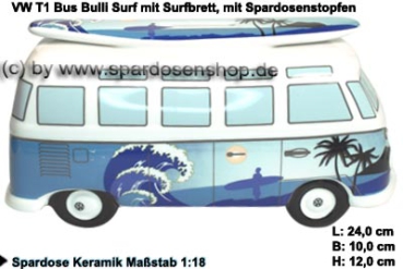 Spardose Auto VW T1 Samba Bus Bulli Surf mit Surfbrett C