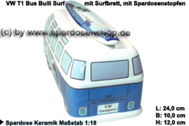 Spardose Auto VW T1 Samba Bus Bulli Surf mit Surfbrett D