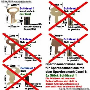 5x Stück Spardosenschluessel 1