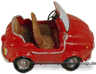 Sparschweine & Spardosen sowie Zubehör - Spardose Auto Cabrio rot aus  Kunststein mit herausdrehbaren Stopfen aus Kunststoff in der Grundfarbe rot/  bunt L: 15 cm
