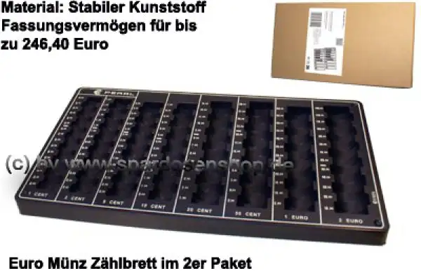 Spardose Euro-Münzbrett, 2er-Paket Zählbrett für das Euro Hartgeld C