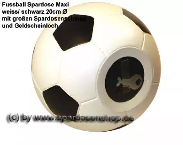 Großspardose Fußball weiß/ schwarz mit großen Spardosenschloss Maße ca.: D= 20 cm C