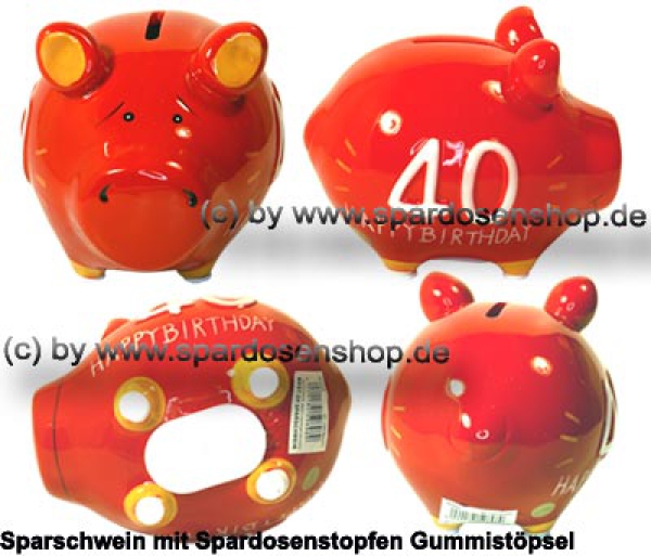 Sparschwein Kleinsparschwein 3D Design 40 Birthday! Keramik Gesamt