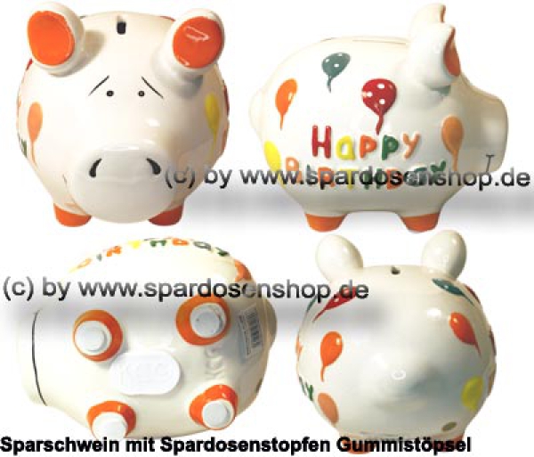 Sparschwein mittelgroß 3D Design Happy Birthday Keramik Gesamt