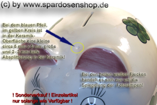 Sparschwein Riese extra Groß Dekor Kleeblatt weiß ! Sonderverkauf ! 457a