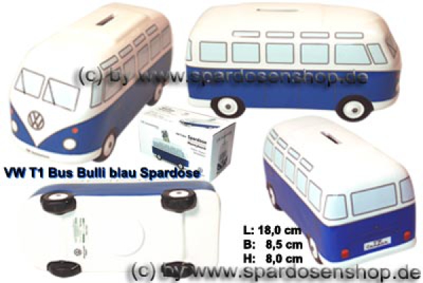 Spardose Auto VW T1 Bus Bulli blau Gesamt