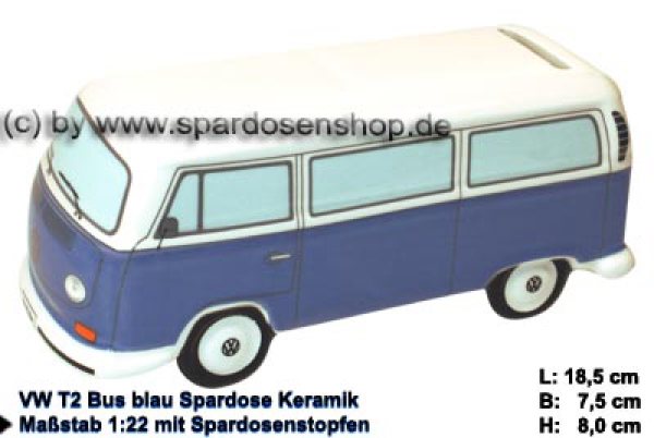 Sparschweine & Spardosen sowie Zubehör - Auto VW T2 Bus blau Bulli Spardose  18 cm aus Keramik mit herausnehmbaren Gummistopfen, Spardosenstopfen